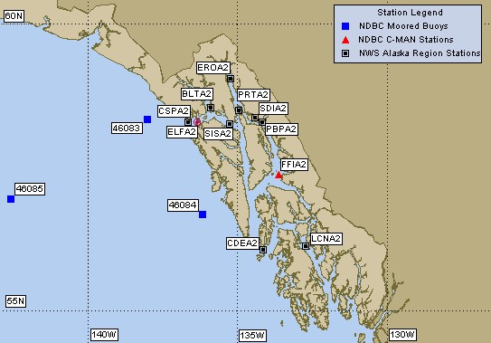 Mesomap of nearby weather buoys