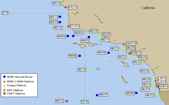 Mesomap of nearby weather buoys