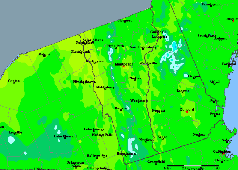 The State of Vermont Yearly Average Precipitation