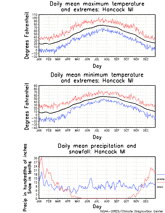 Hancock, Michigan Annual Temperature Graph