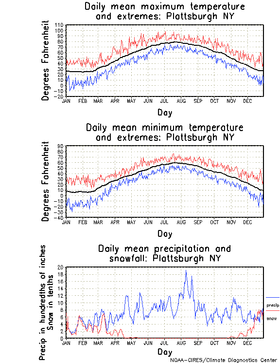 Plattsburgh, New York Annual Temperature Graph