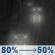 Tonight: Rain, mainly before 9pm. Low around 50. Calm wind. Chance of precipitation is 80%. New precipitation amounts between a tenth and quarter of an inch possible. Tonight: Rain, mainly before 9pm. Low around 50. Calm wind. Chance of precipitation is 80%. New precipitation amounts between a tenth and quarter of an inch possible.