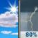 Wednesday: Showers and possibly a thunderstorm after noon.  High near 83. West northwest wind 5 to 7 mph.  Chance of precipitation is 80%. New rainfall amounts between a quarter and half of an inch possible. 