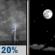 Monday Night: A 20 percent chance of showers and thunderstorms before 11pm.  Partly cloudy, with a low around 58. Northwest wind 6 to 11 mph becoming light west  in the evening. 