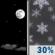 Monday Night: A 30 percent chance of snow after 3am.  Partly cloudy, with a low around -23. Light southeast wind increasing to 5 to 10 mph in the evening. 