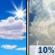 Today: A 10 percent chance of showers and thunderstorms after 5pm.  Partly sunny, with a high near 73. West wind 5 to 10 mph, with gusts as high as 20 mph. 