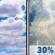 Friday: A 30 percent chance of showers and thunderstorms after noon.  Partly sunny, with a high near 71. Calm wind becoming southwest around 5 mph. 