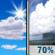 Tuesday: Showers likely and possibly a thunderstorm after noon.  Mostly sunny, with a high near 74. Chance of precipitation is 70%.