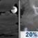 Monday Night: A 20 percent chance of showers and thunderstorms after 2am.  Mostly cloudy, with a low around 72. East southeast wind around 5 mph. 