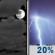 Wednesday Night: A 20 percent chance of showers and thunderstorms after 1am.  Mostly cloudy, with a low around 68. South southeast wind around 5 mph becoming calm. 