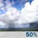 Wednesday: A chance of rain between 11am and 2pm, then a chance of showers and thunderstorms after 2pm. Mostly sunny, with a high near 68. Chance of precipitation is 50%. Wednesday: A chance of rain between 11am and 2pm, then a chance of showers and thunderstorms after 2pm. Mostly sunny, with a high near 68. Chance of precipitation is 50%.